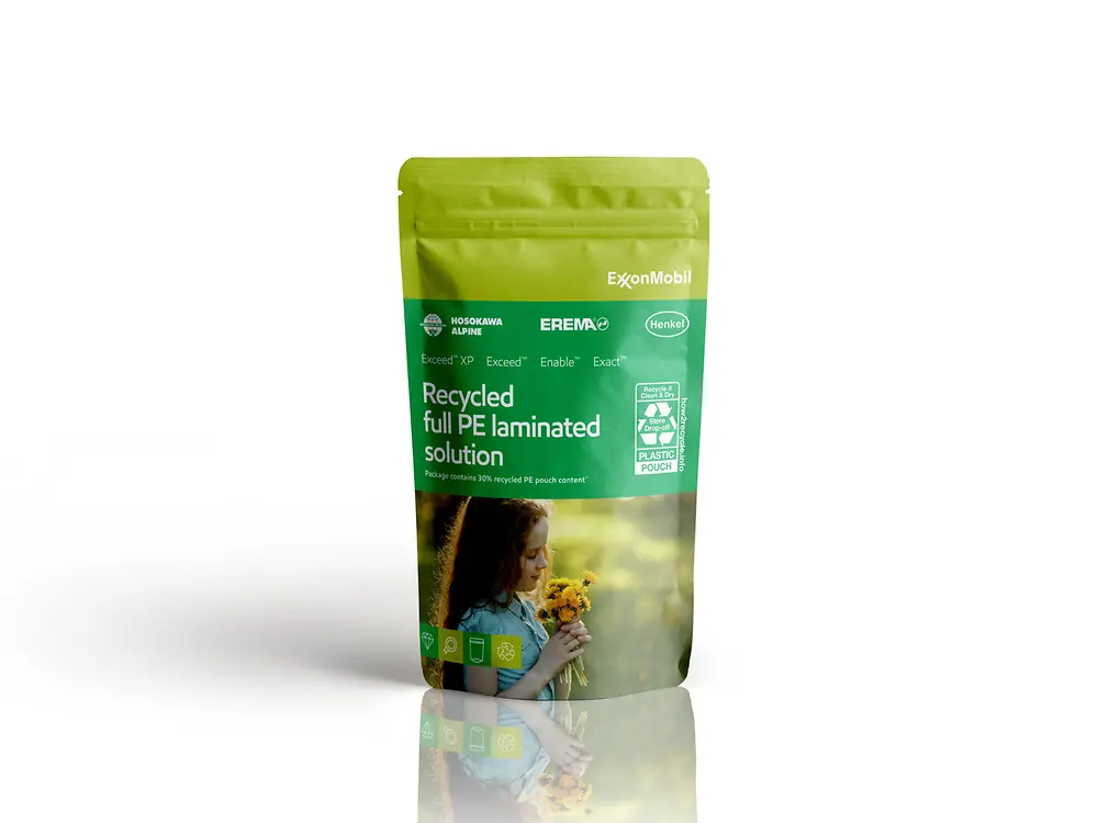 Partnering with raw-material supplier ExxonMobil, Henkel has developed a full PE laminated stand-up pouches (SUP)